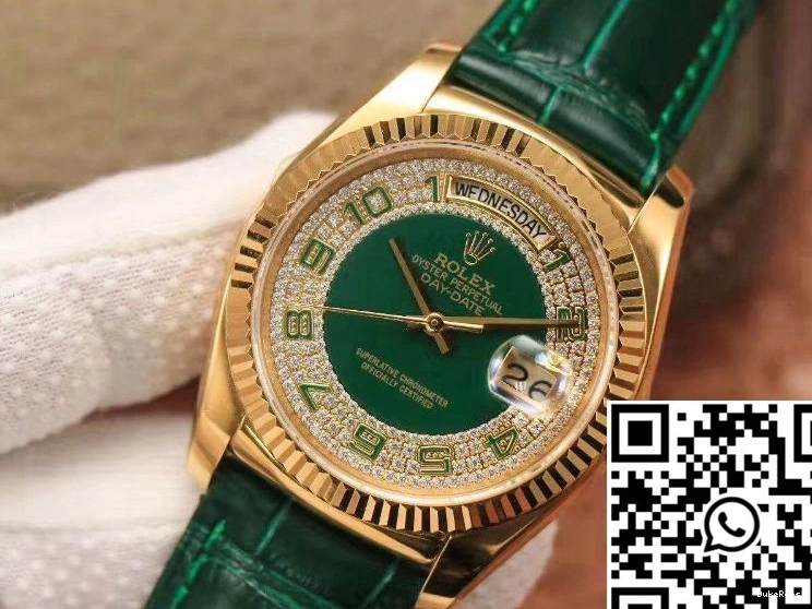 Diamond Rolex Replica dial 36mm Day-Date Gold Gypsophila watch Green Enamel 0713